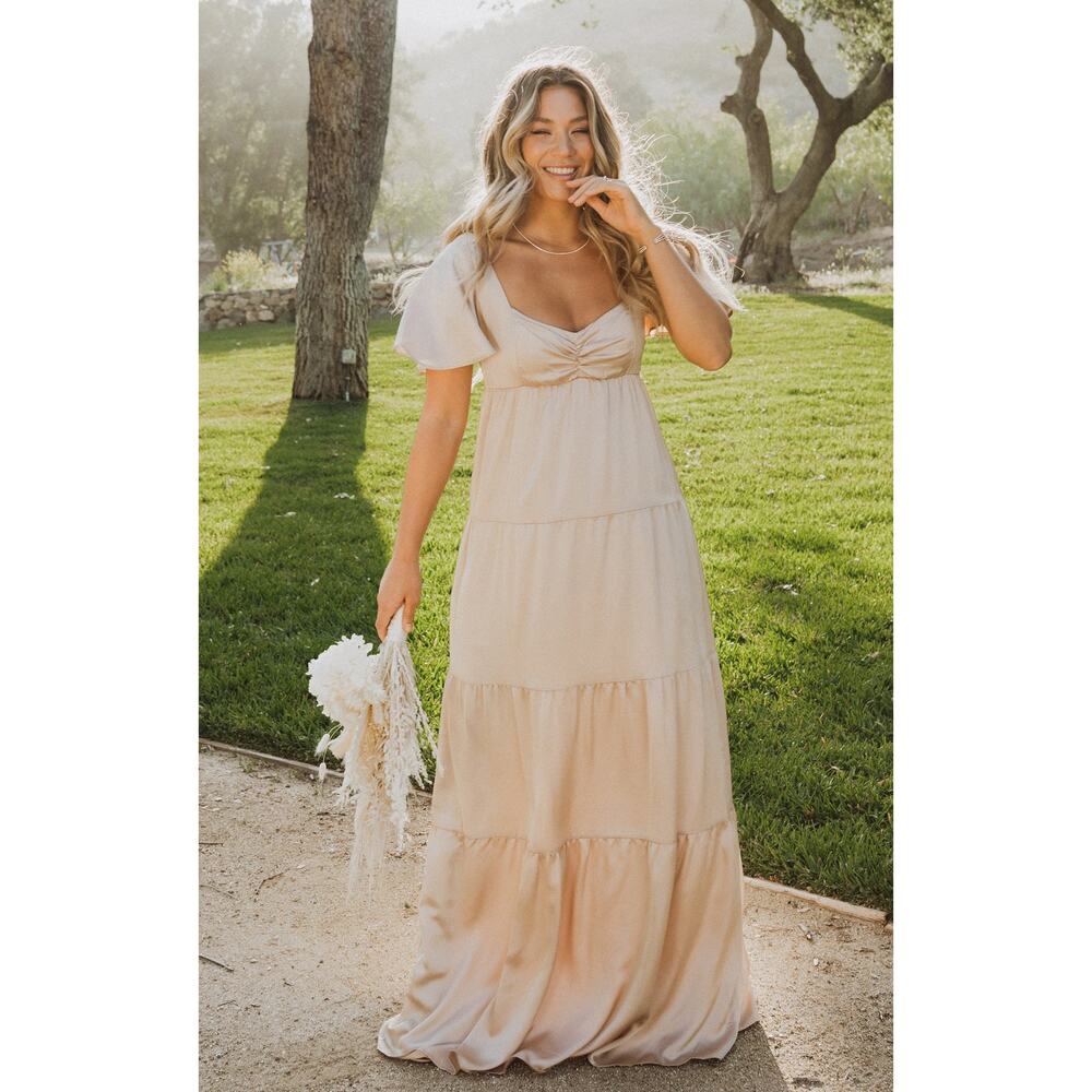 Show Me Your Mumu Nicole Maxi Dress in Champagne Luxe Satin 1X NWT